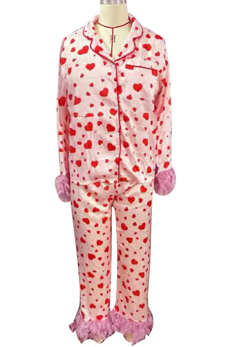 UK0156 Feather Hearts Pajamas Set