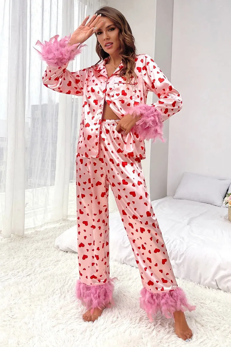 UK0156 Feather Hearts Pajamas Set