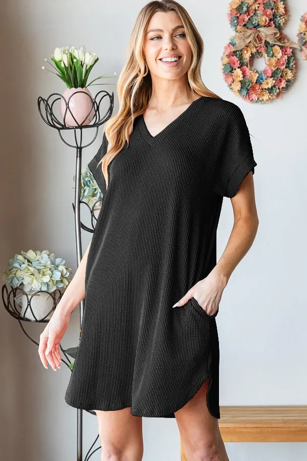 Urban Ribbed Mini Dress with Pockets