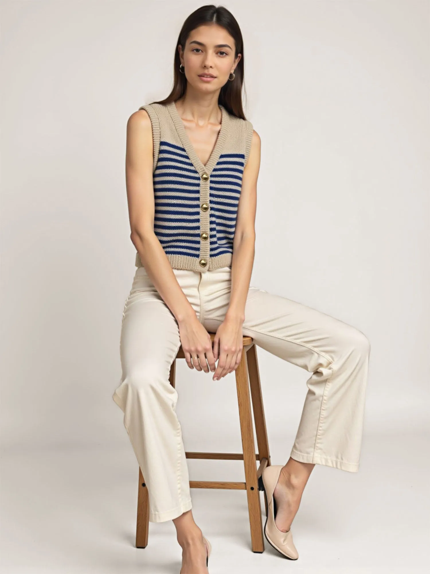 V Neck Striped Sweater Vest