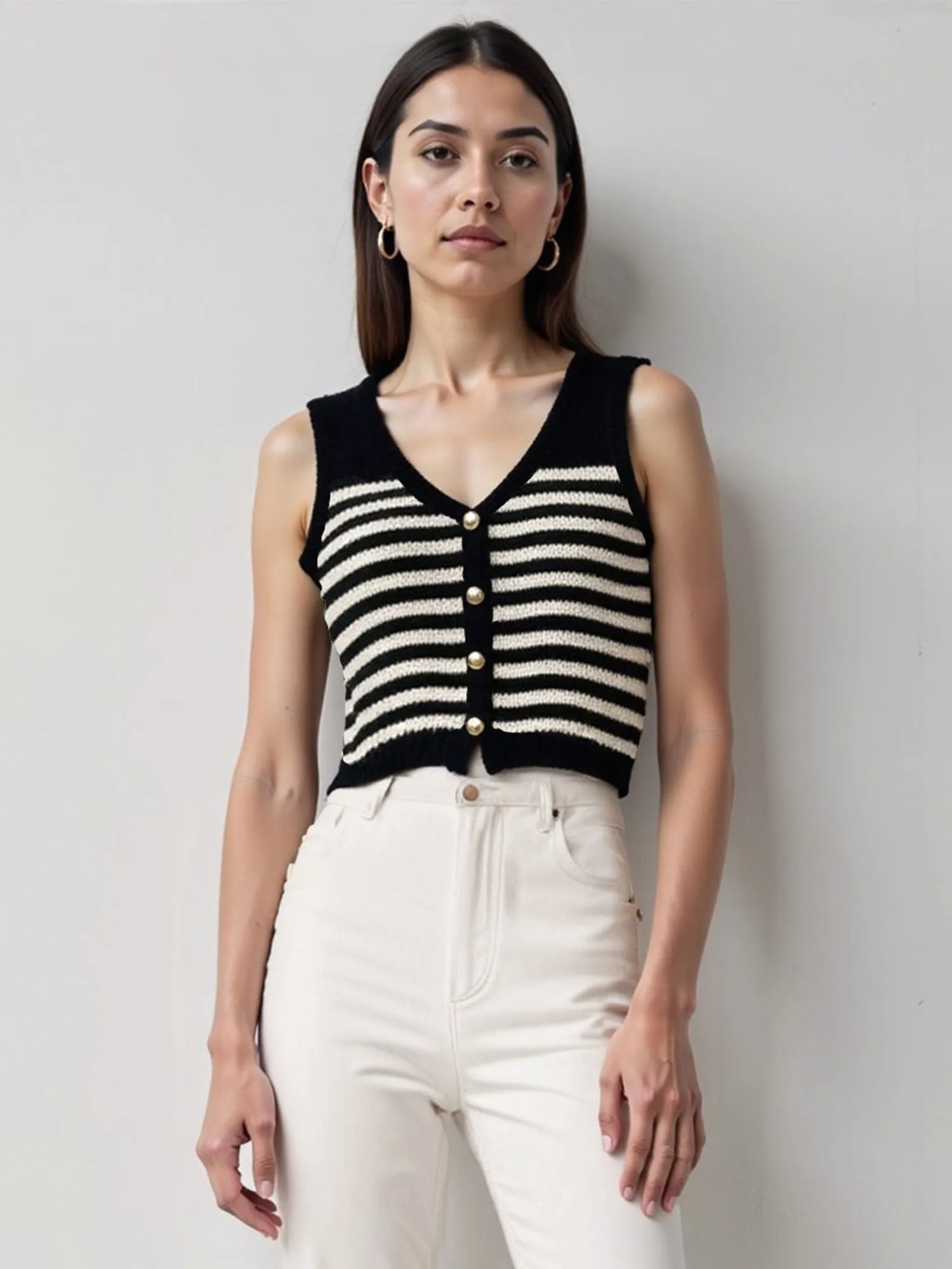 V Neck Striped Sweater Vest