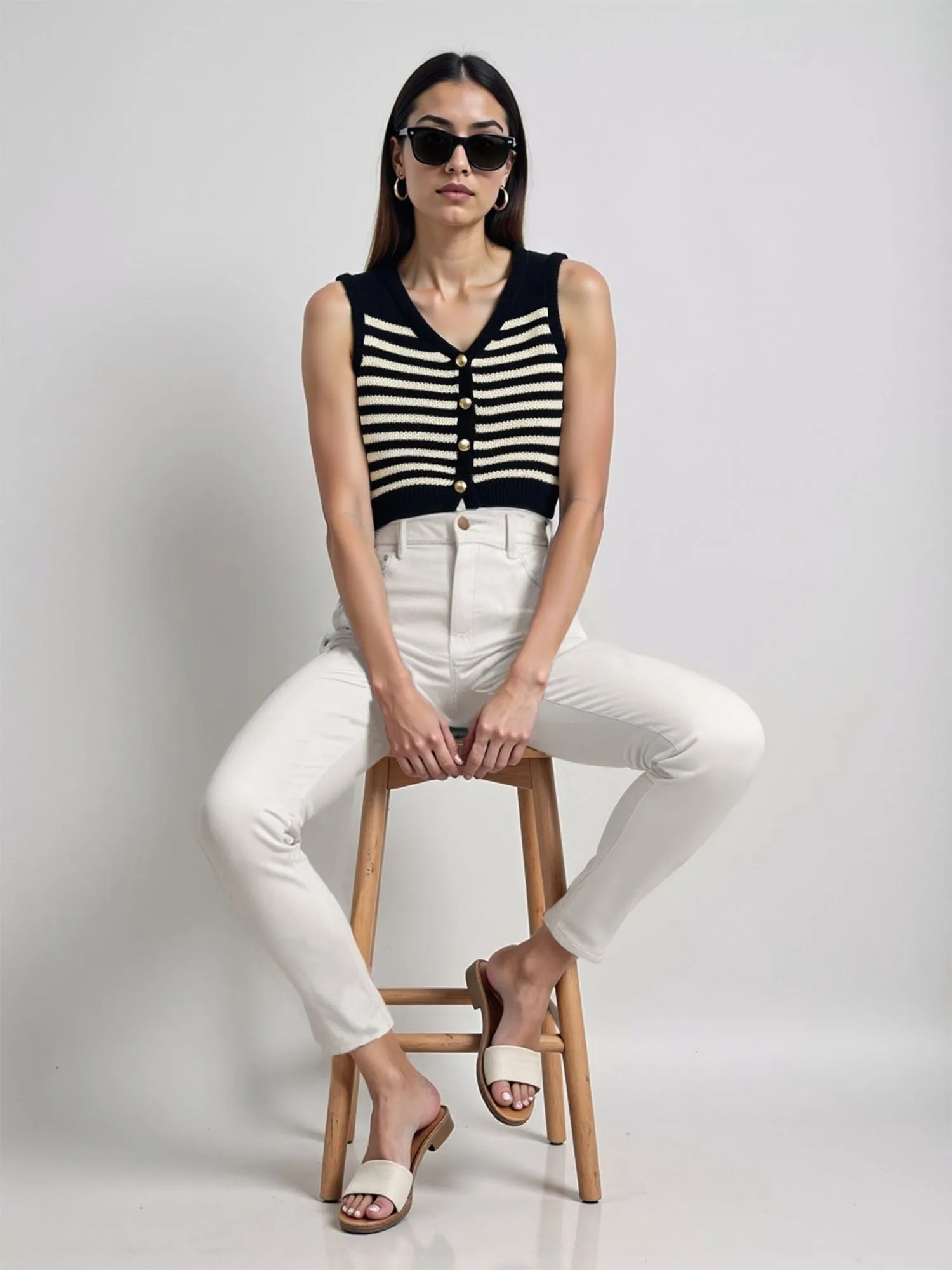V Neck Striped Sweater Vest