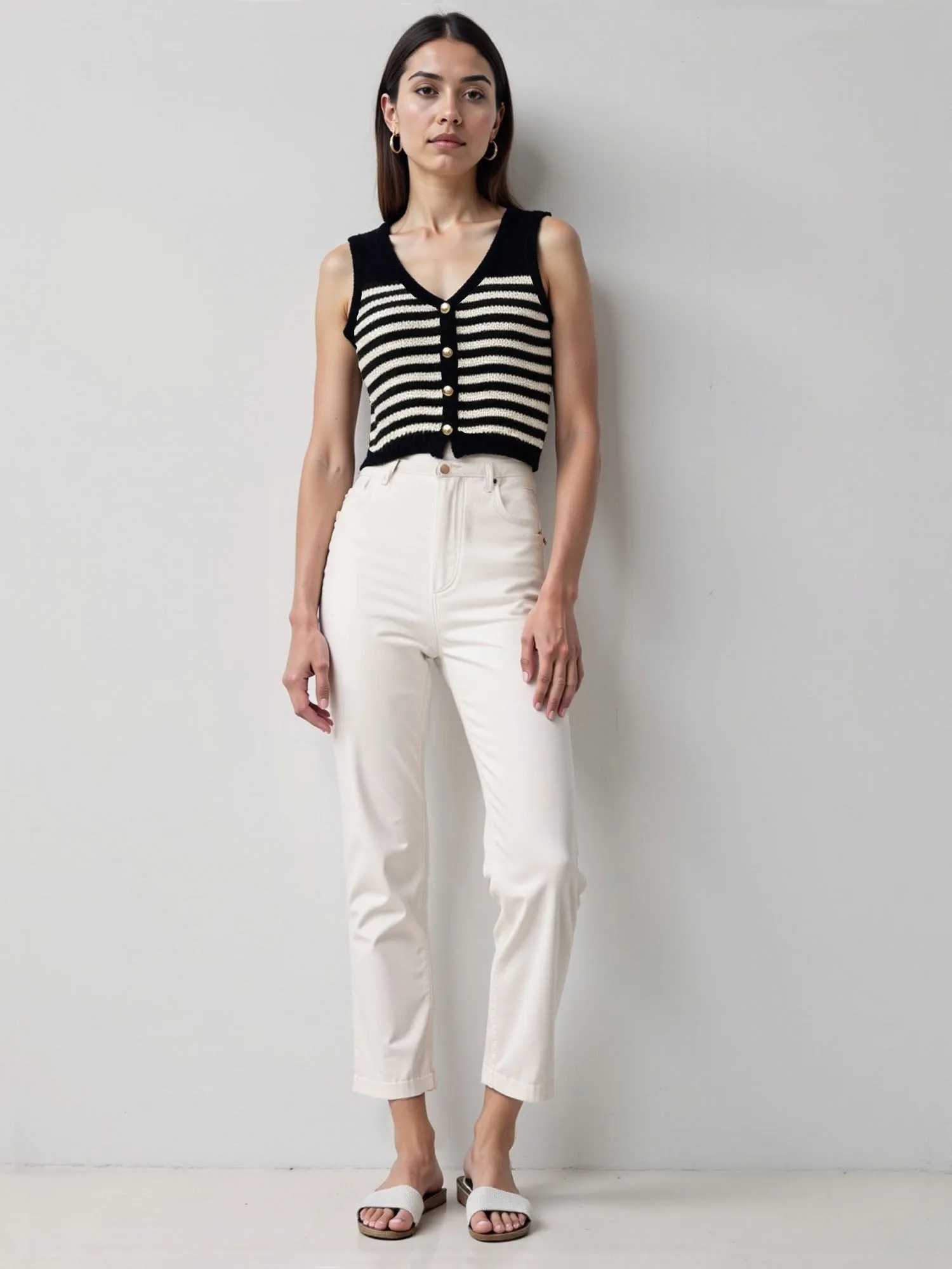 V Neck Striped Sweater Vest