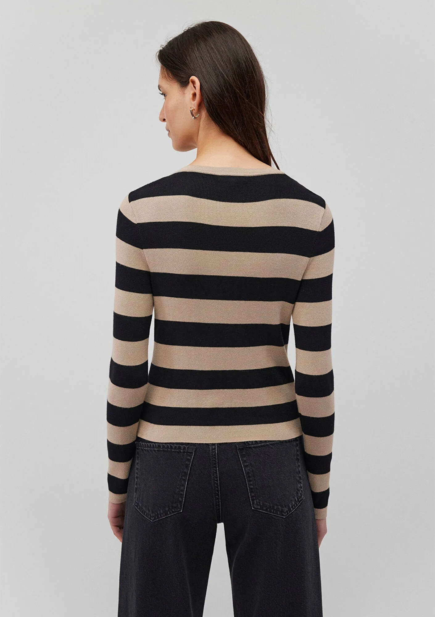 V Neck Striped White Sweater