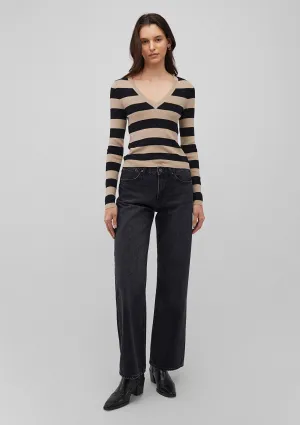 V Neck Striped White Sweater