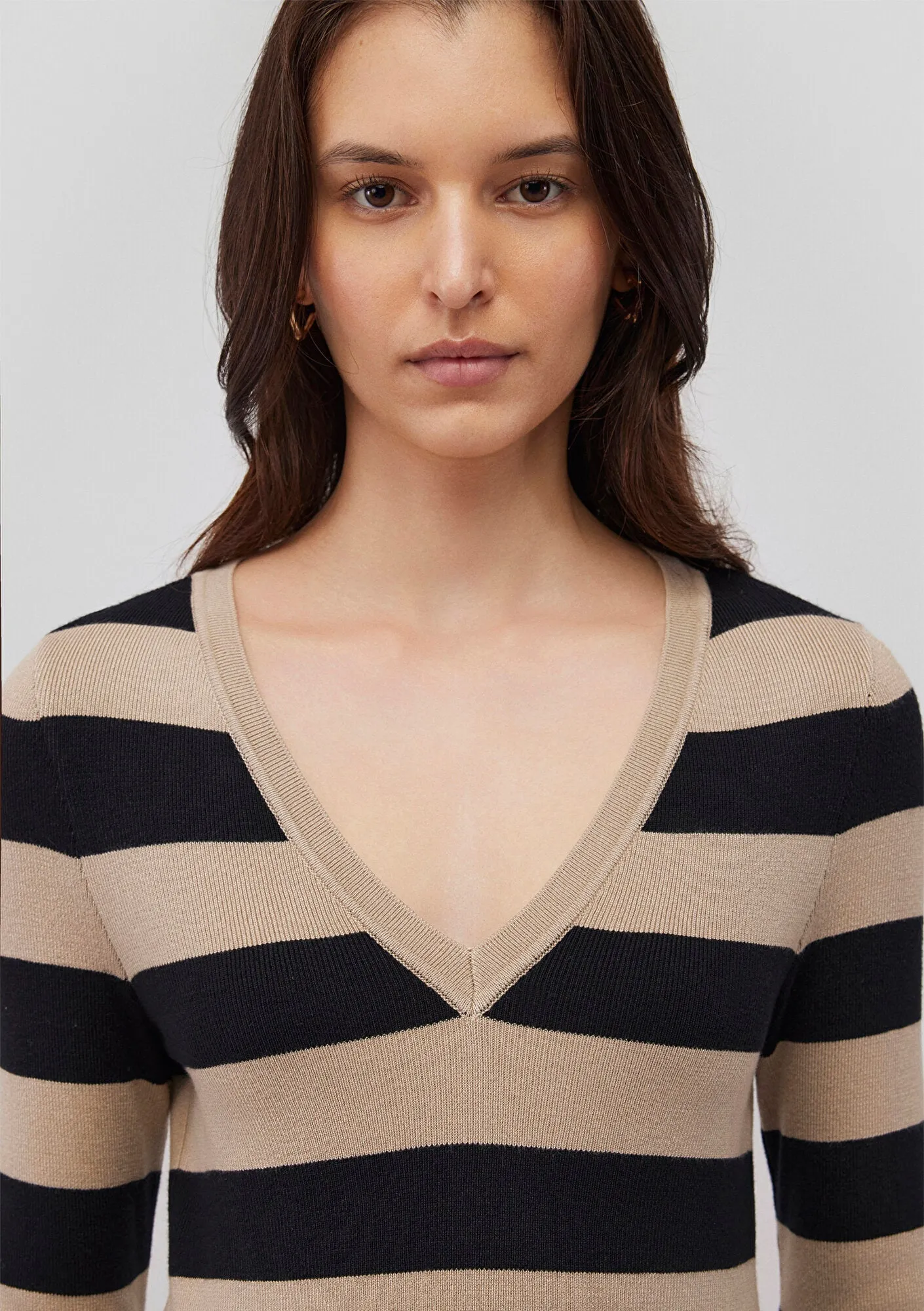 V Neck Striped White Sweater