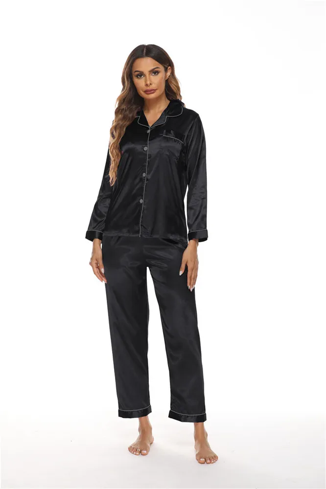 Velora Satin Long Sleeve Button-Up Loungewear Set