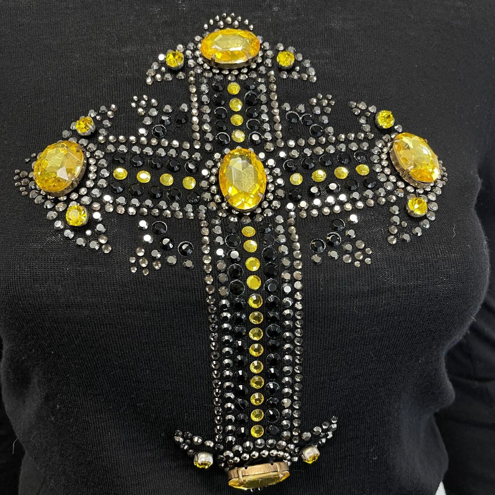 Versace Studded Crystal Gothic Cross Turtleneck Black Top 38 US 2 NEW
