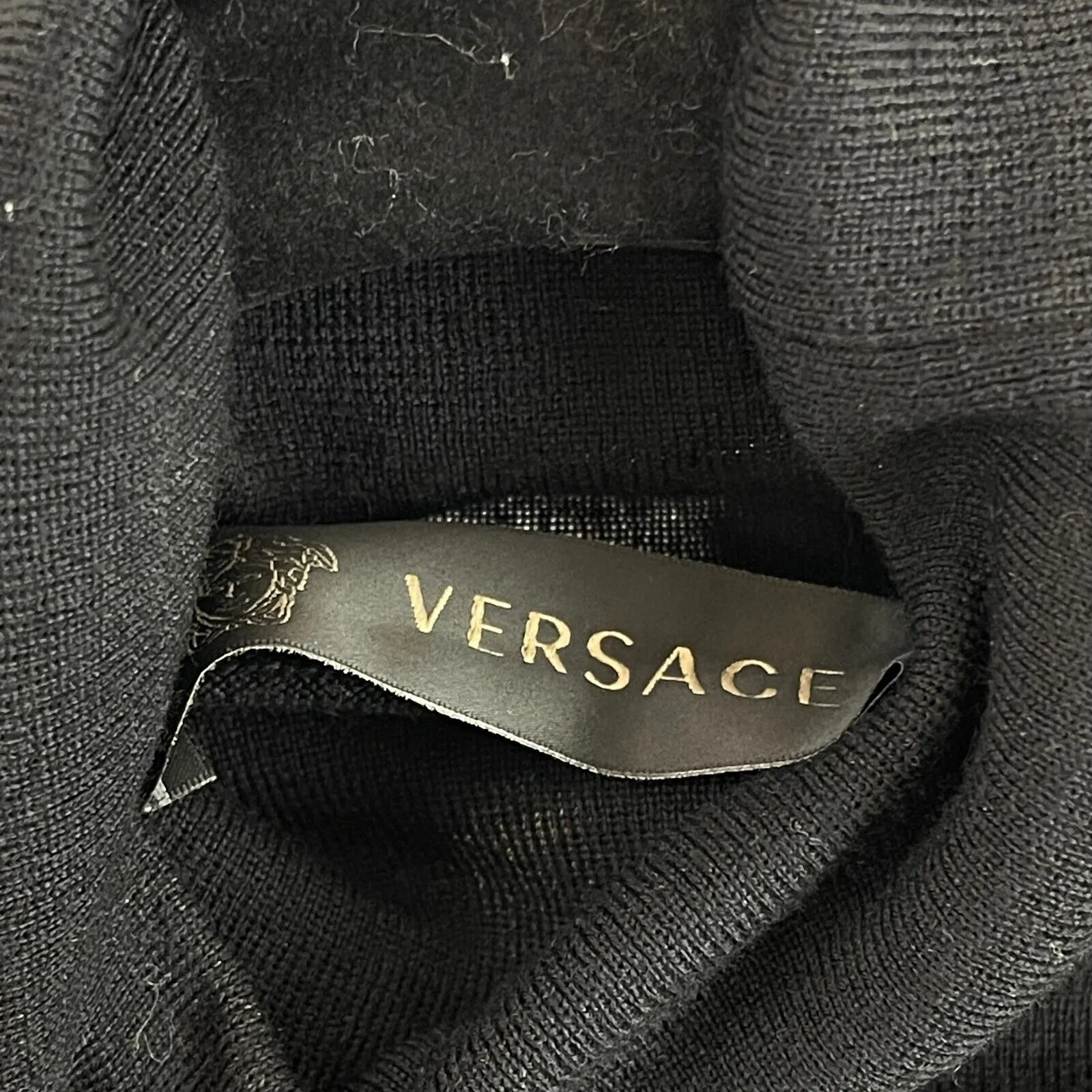 Versace Studded Crystal Gothic Cross Turtleneck Black Top 38 US 2 NEW