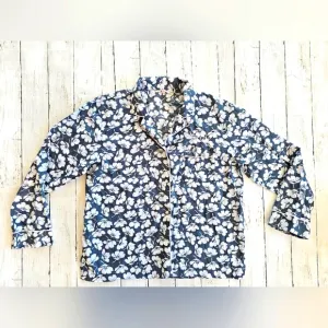 Victoria's Secret Bride Gray/Blue &amp; White Floral Button up Pajama Top Pink Trim