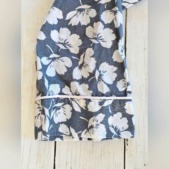 Victoria's Secret Bride Gray/Blue &amp; White Floral Button up Pajama Top Pink Trim