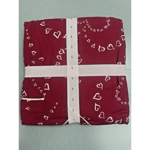 VICTORIA'S SECRET Pajama Women Large 2 Piece Flannel Short PJ Set Red Hearts New