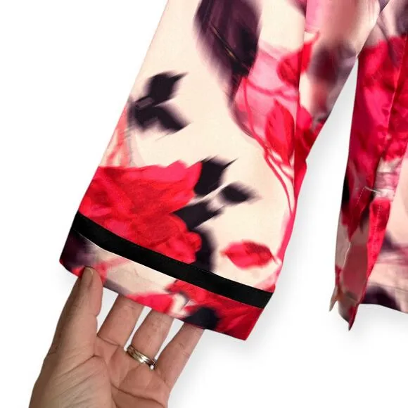 Victoria's Secret Satin Rose Print Two Piece Pajama Set Women's Size M
