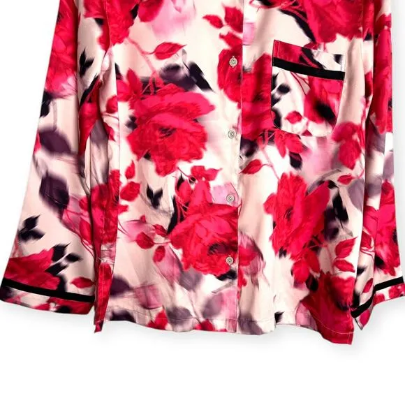 Victoria's Secret Satin Rose Print Two Piece Pajama Set Women's Size M