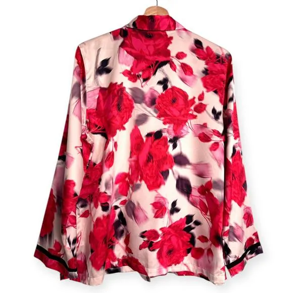 Victoria's Secret Satin Rose Print Two Piece Pajama Set Women's Size M