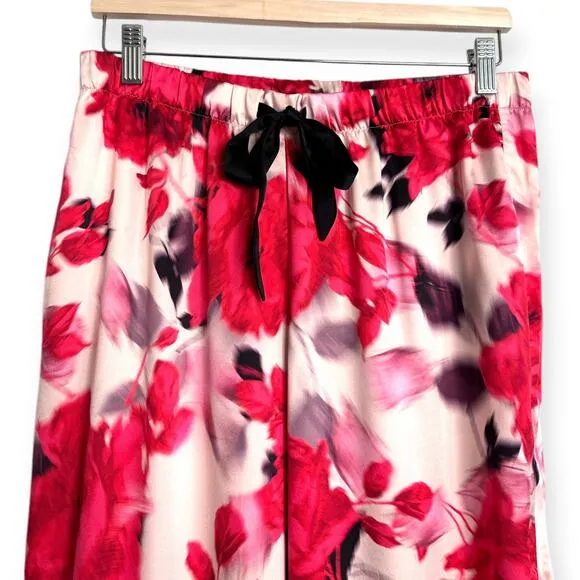 Victoria's Secret Satin Rose Print Two Piece Pajama Set Women's Size M