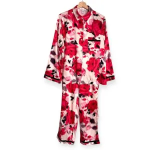 Victoria's Secret Satin Rose Print Two Piece Pajama Set Women's Size M