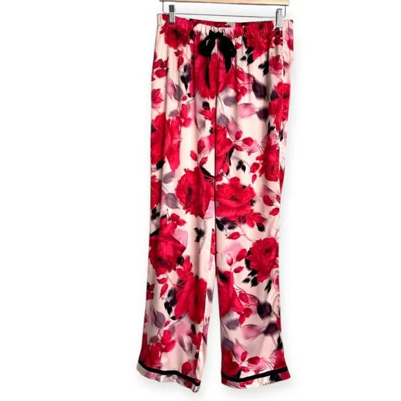 Victoria's Secret Satin Rose Print Two Piece Pajama Set Women's Size M