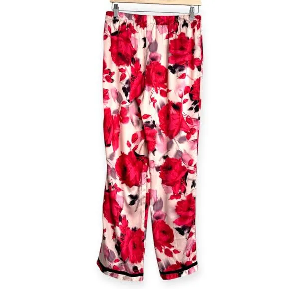 Victoria's Secret Satin Rose Print Two Piece Pajama Set Women's Size M
