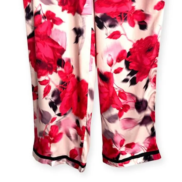 Victoria's Secret Satin Rose Print Two Piece Pajama Set Women's Size M