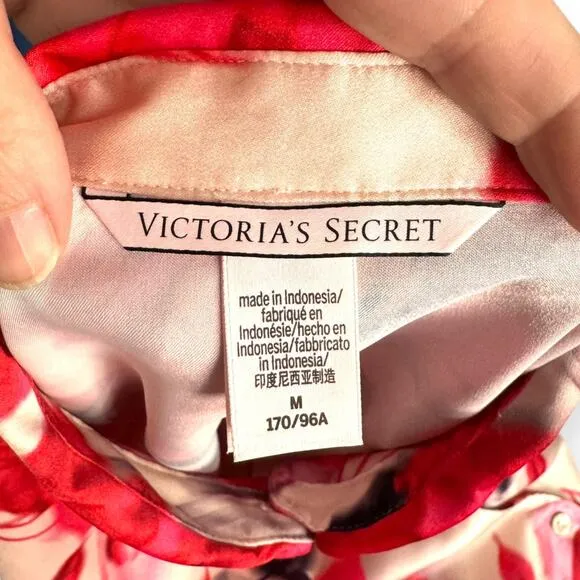 Victoria's Secret Satin Rose Print Two Piece Pajama Set Women's Size M