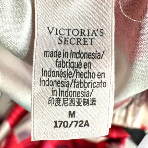 Victoria's Secret Satin Rose Print Two Piece Pajama Set Women's Size M