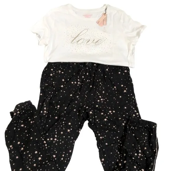 Victoria's Secret Valentines Pajamas Meduim flannel jogger tee jammer set Love