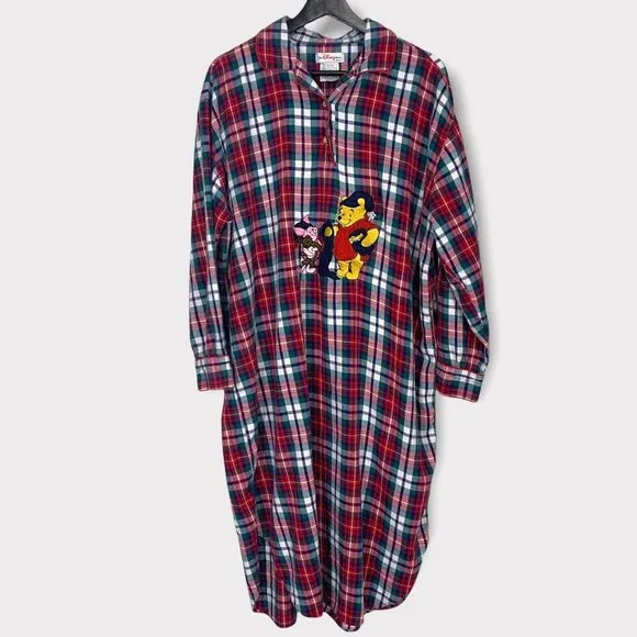 Vintage 90s Winnie The Pooh Plaid Flannel Long Pajamas One Size