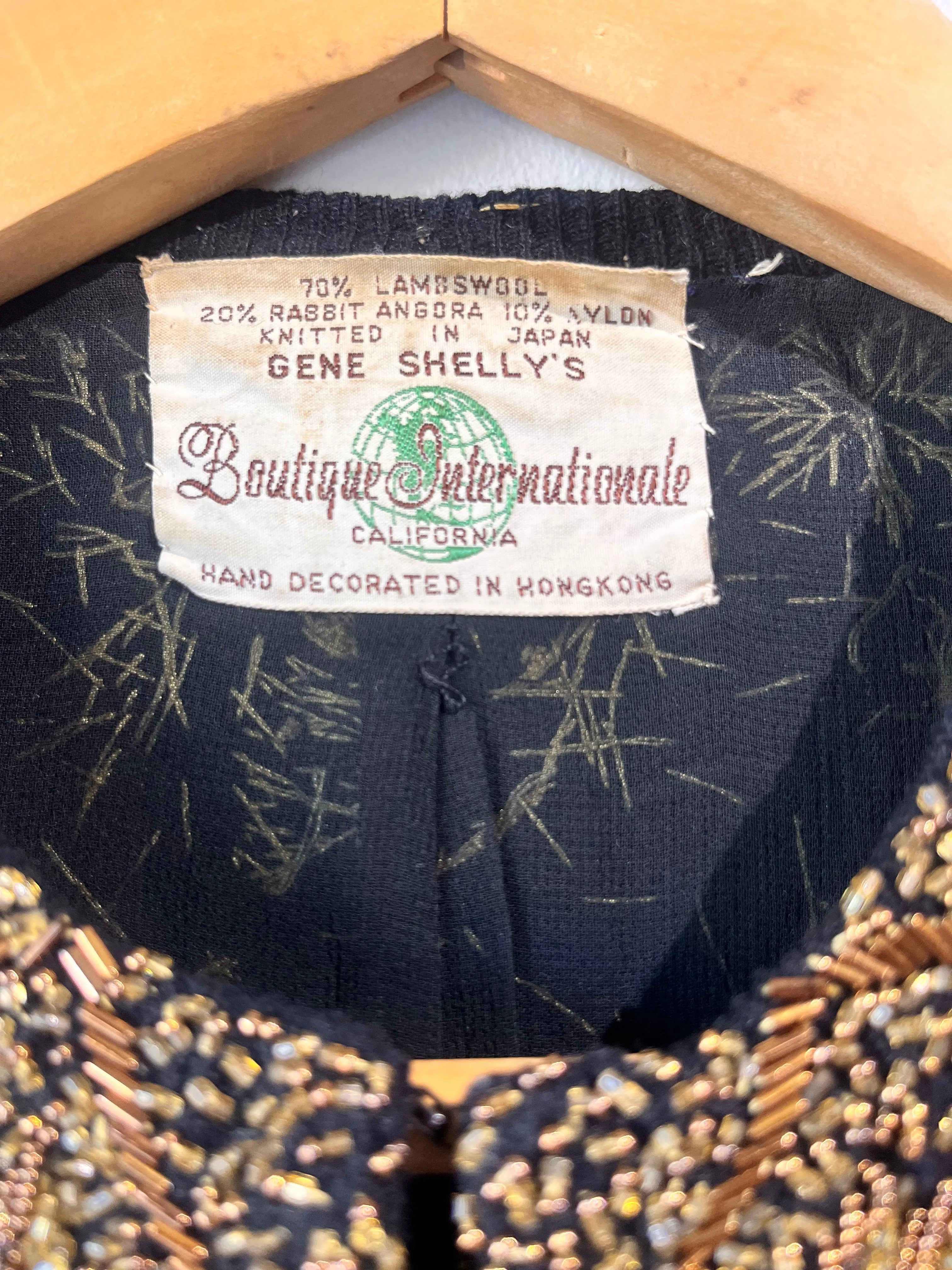 Vintage Gene Shelly's Boutique Internationale Black and Gold Beaded Cardigan