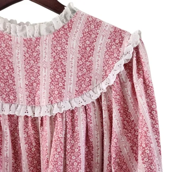 Vintage LL Bean By Lanz Cotton Pink White Floral Nightgown Pajamas Womens Size M