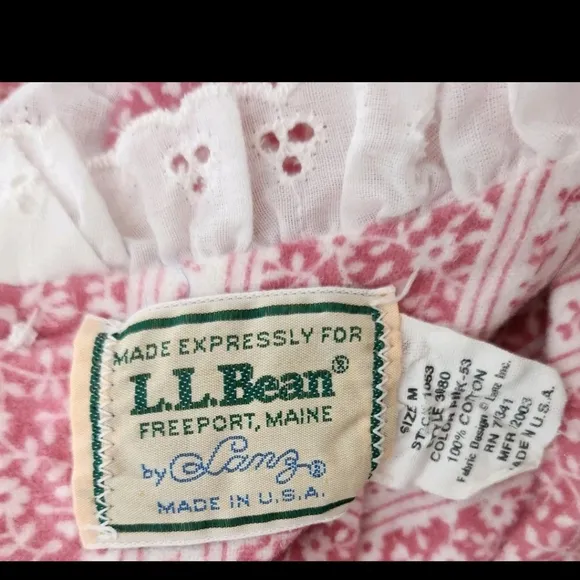 Vintage LL Bean By Lanz Cotton Pink White Floral Nightgown Pajamas Womens Size M