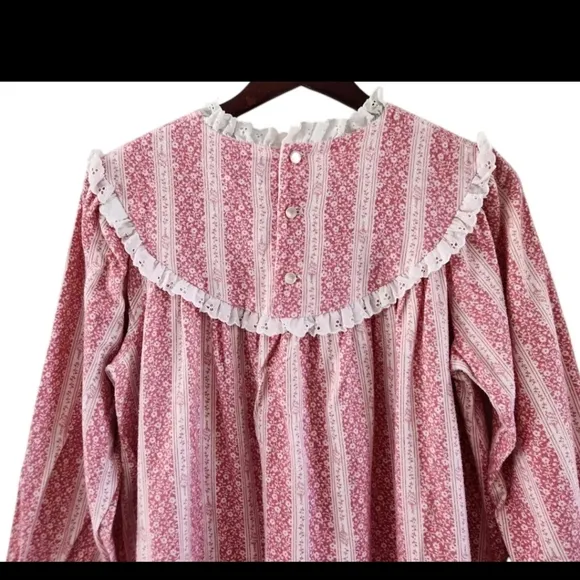 Vintage LL Bean By Lanz Cotton Pink White Floral Nightgown Pajamas Womens Size M