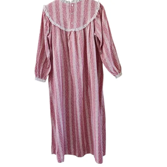 Vintage LL Bean By Lanz Cotton Pink White Floral Nightgown Pajamas Womens Size M