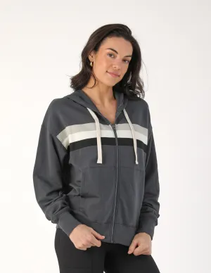Vintage Oversized Zip Up: Carbon with Black/White/Ash Grey Stripes