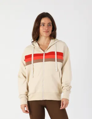 Vintage Oversized Zip Up: Oatmilk with Scarlet/Hot Coral/Mocha Stripes