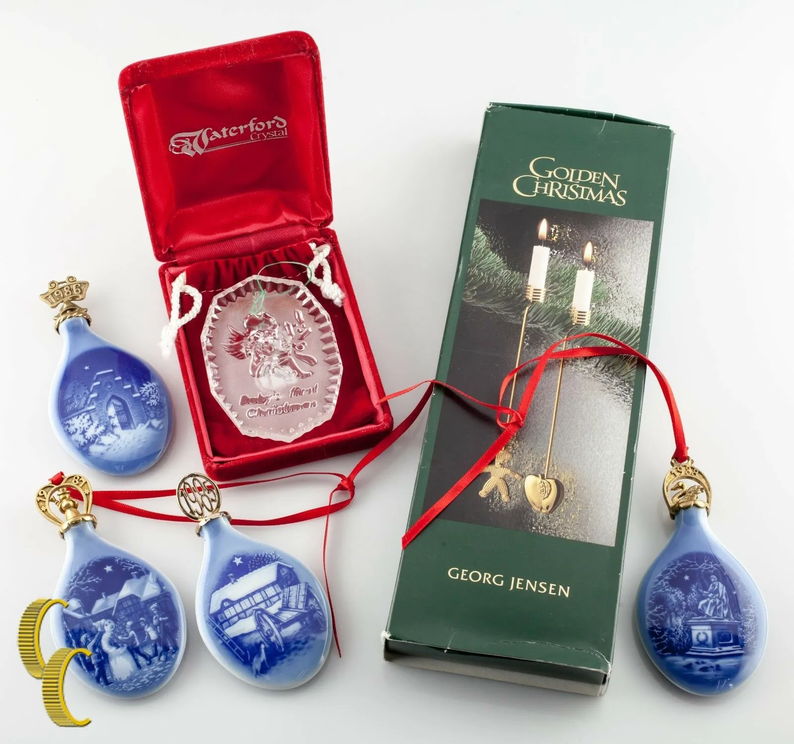Waterford Crystal, Georg Jensen, Bing & Grondhal Christmas Ornaments Baby's 1st