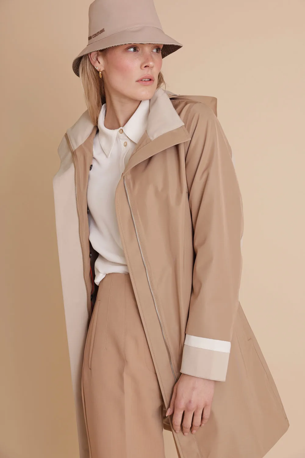 Waterproof Straight Fit Coat  | Camel Beige