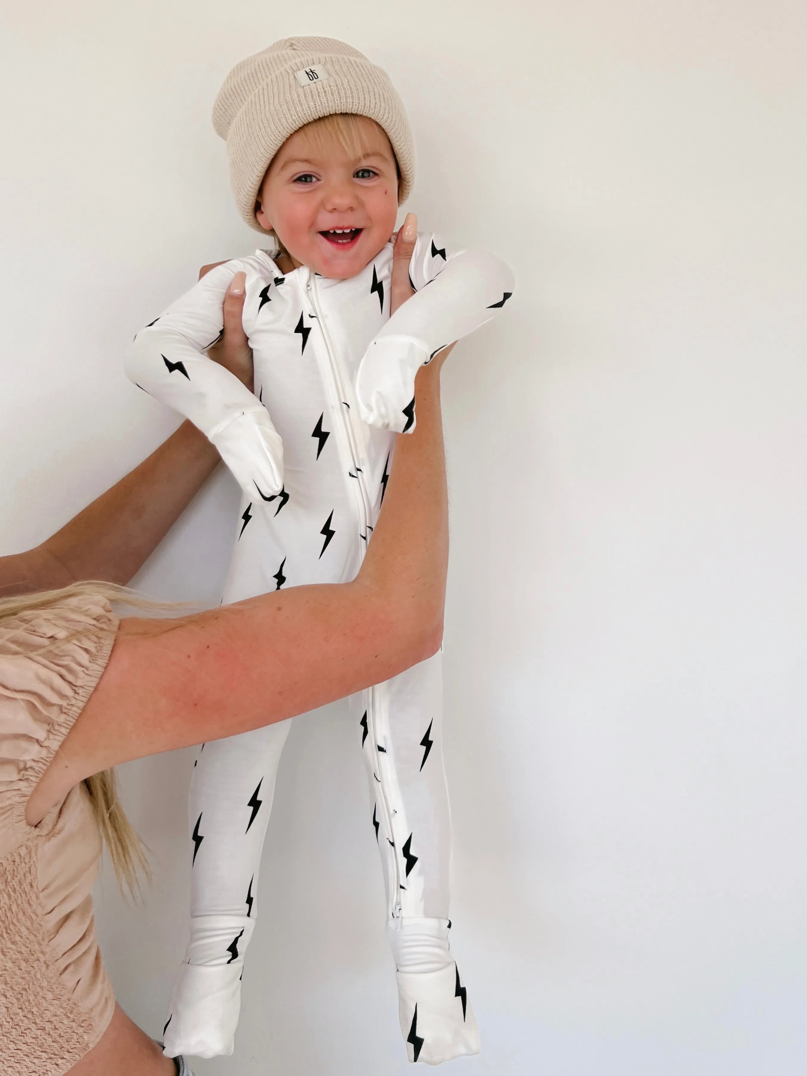 White & Black Lightning  Bolt | Bamboo Zip Pajamas