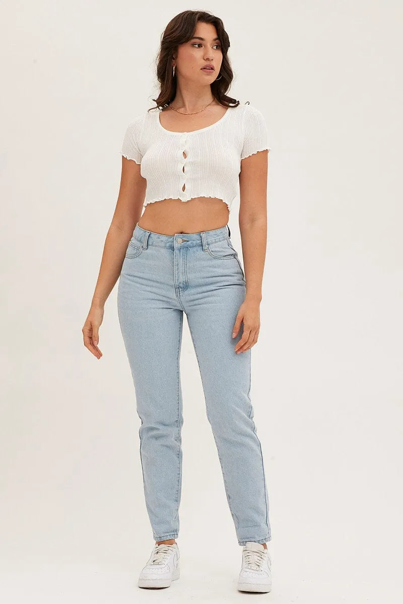 White Knit Cardigan Short Sleeve Crop Round Neck