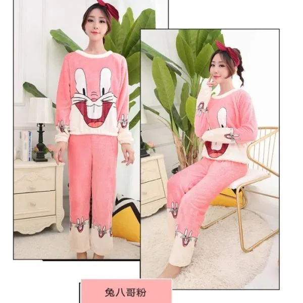 Winter Womens Flannel Pijamas Womens Home Cloth