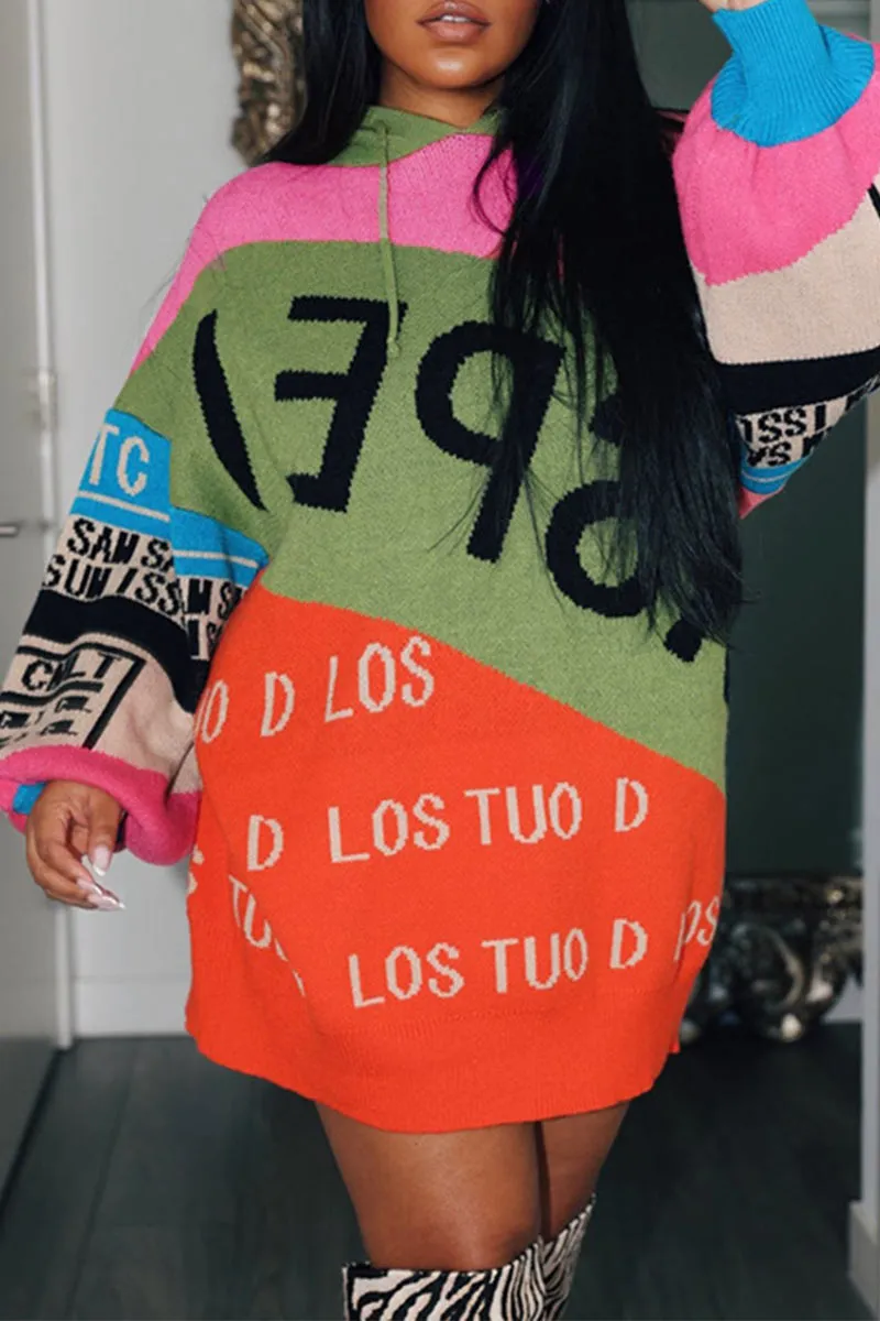 WK0447 Graphic Long Sweater