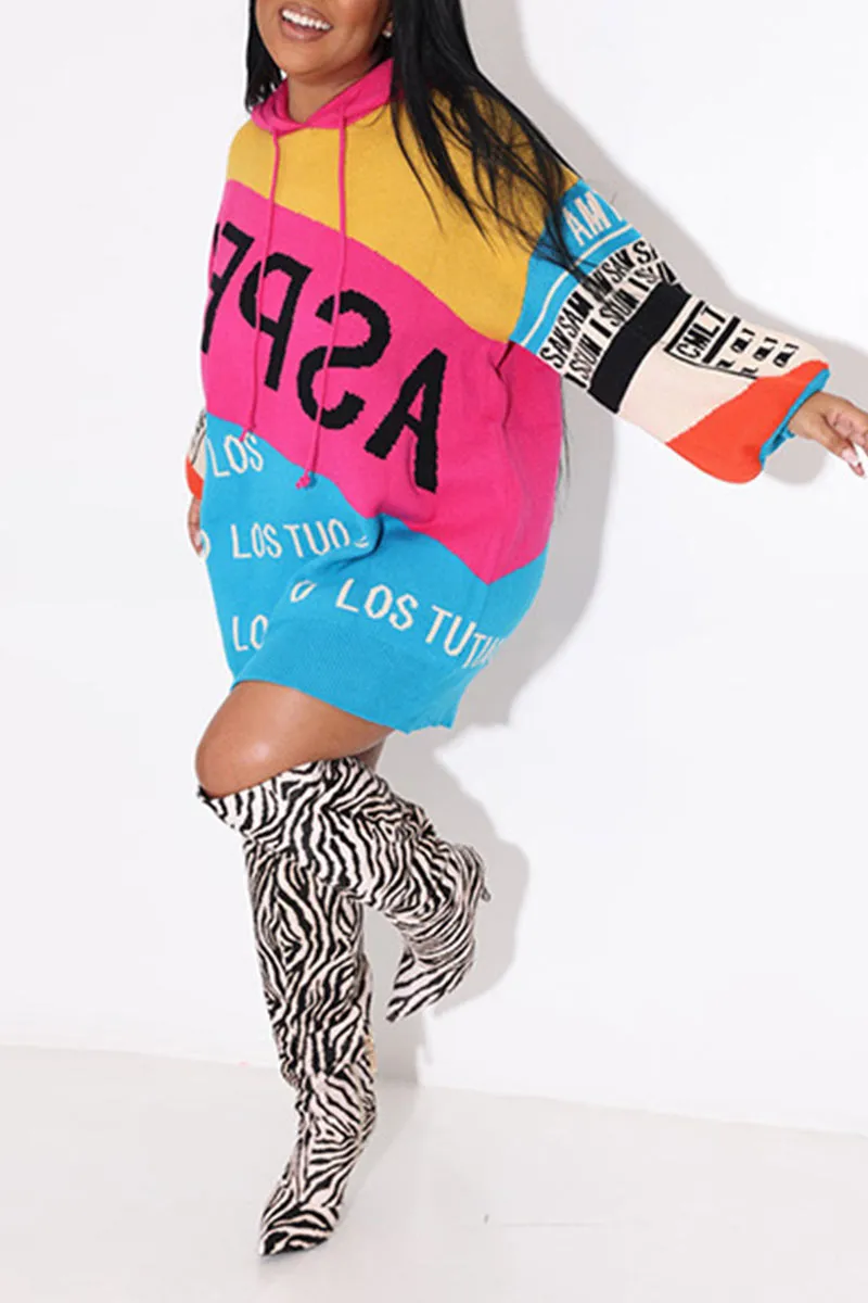 WK0447 Graphic Long Sweater
