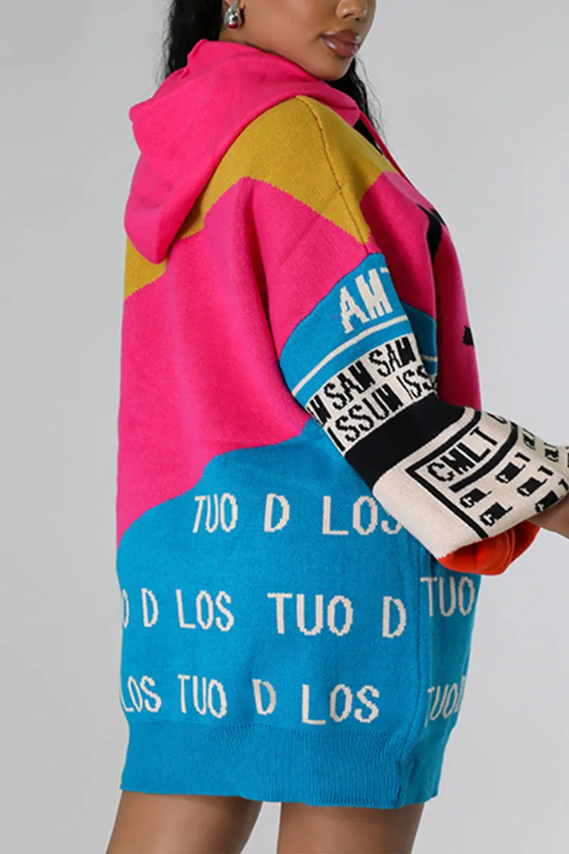 WK0447 Graphic Long Sweater
