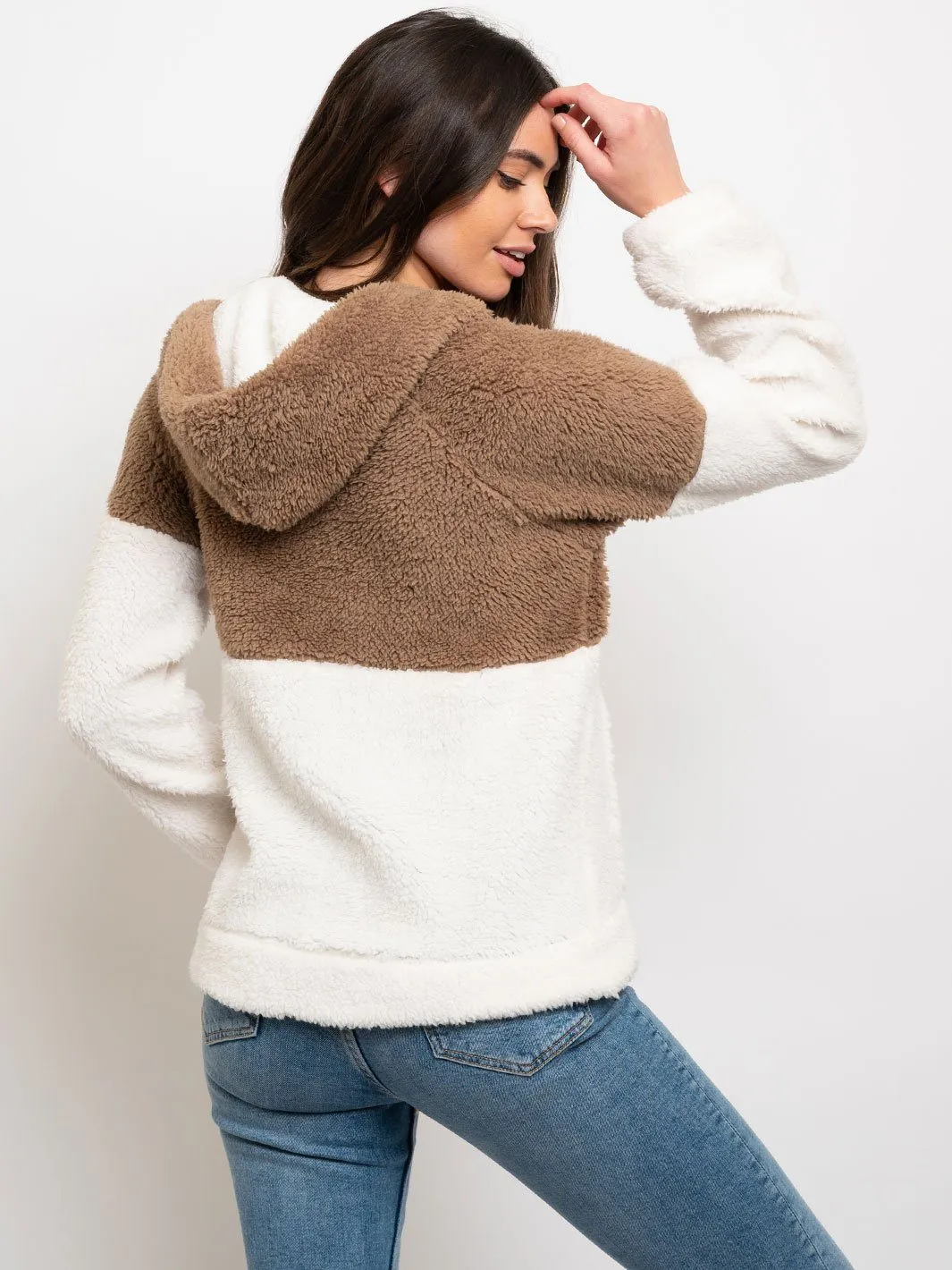 WOMEN'S COLORBLOCK SHERPA HOODIE JACKET