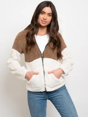 WOMEN'S COLORBLOCK SHERPA HOODIE JACKET
