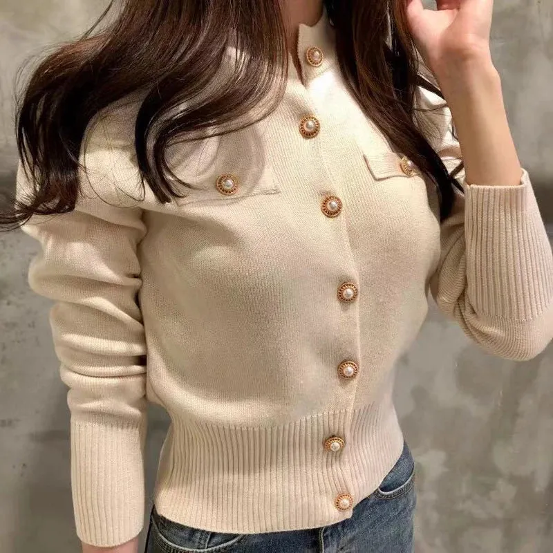 Women's Long Sleeve Short Slim Knitted Cardigans Sweater