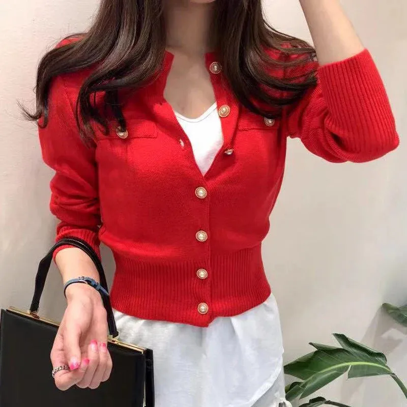 Women's Long Sleeve Short Slim Knitted Cardigans Sweater