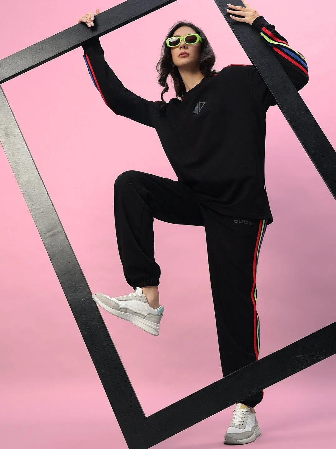 WOMEN'S RAINBOW COLORBLOCK SWEATSHIRT (BLACK)