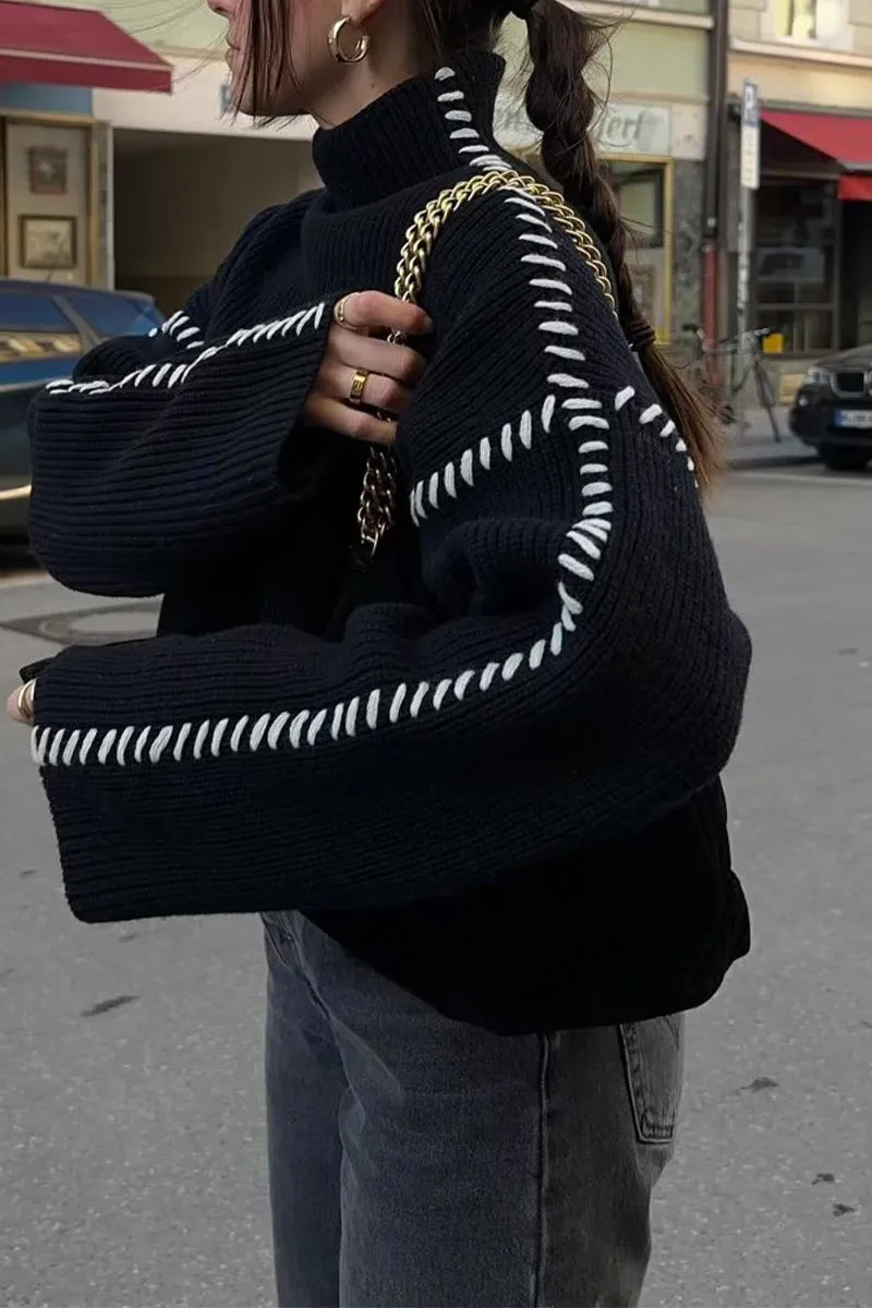 WS3394 Contrast Stitching Sweater Outerwear