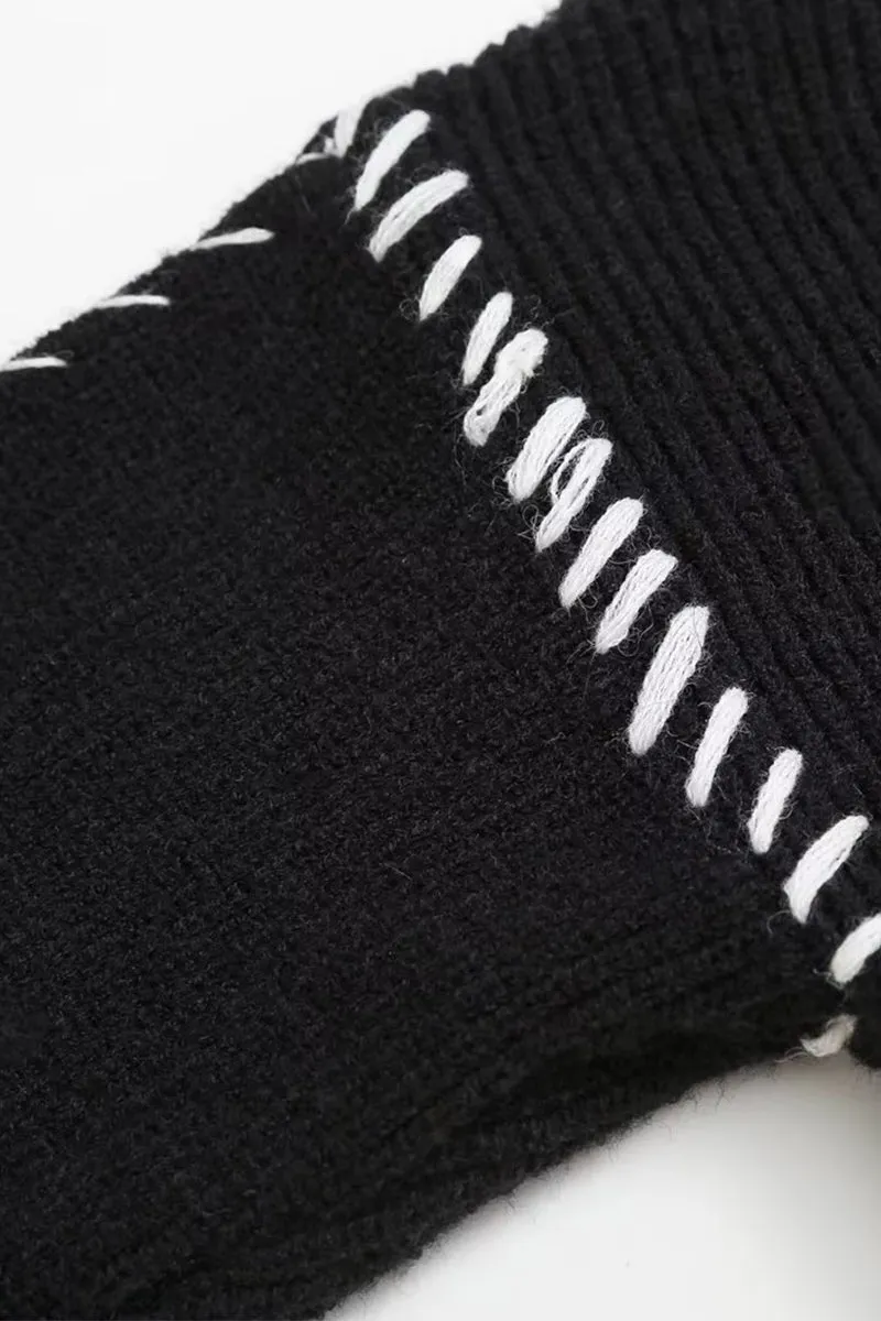 WS3394 Contrast Stitching Sweater Outerwear
